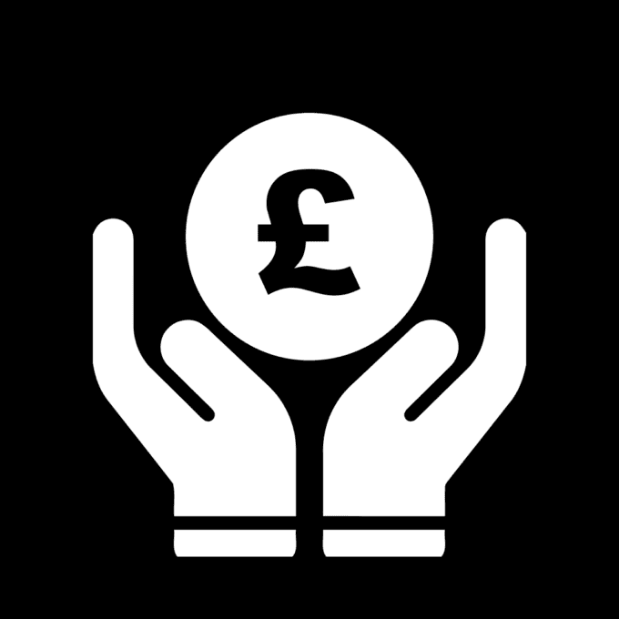 A graphic of two hands holding a £ sign